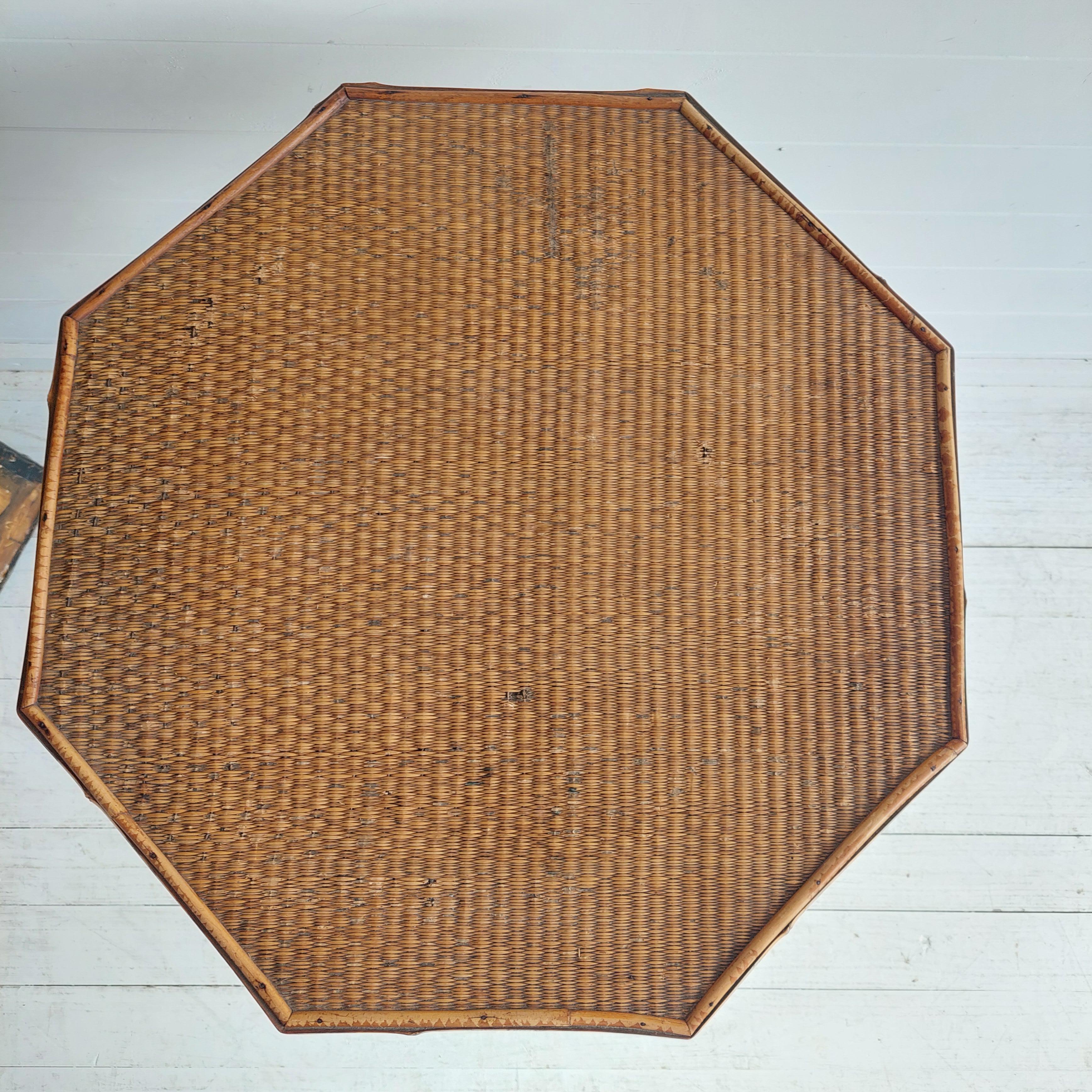 Antique Victorian Tiger Octagonal Bamboo Grass cloth  Side End Lamp table, 1900s 1