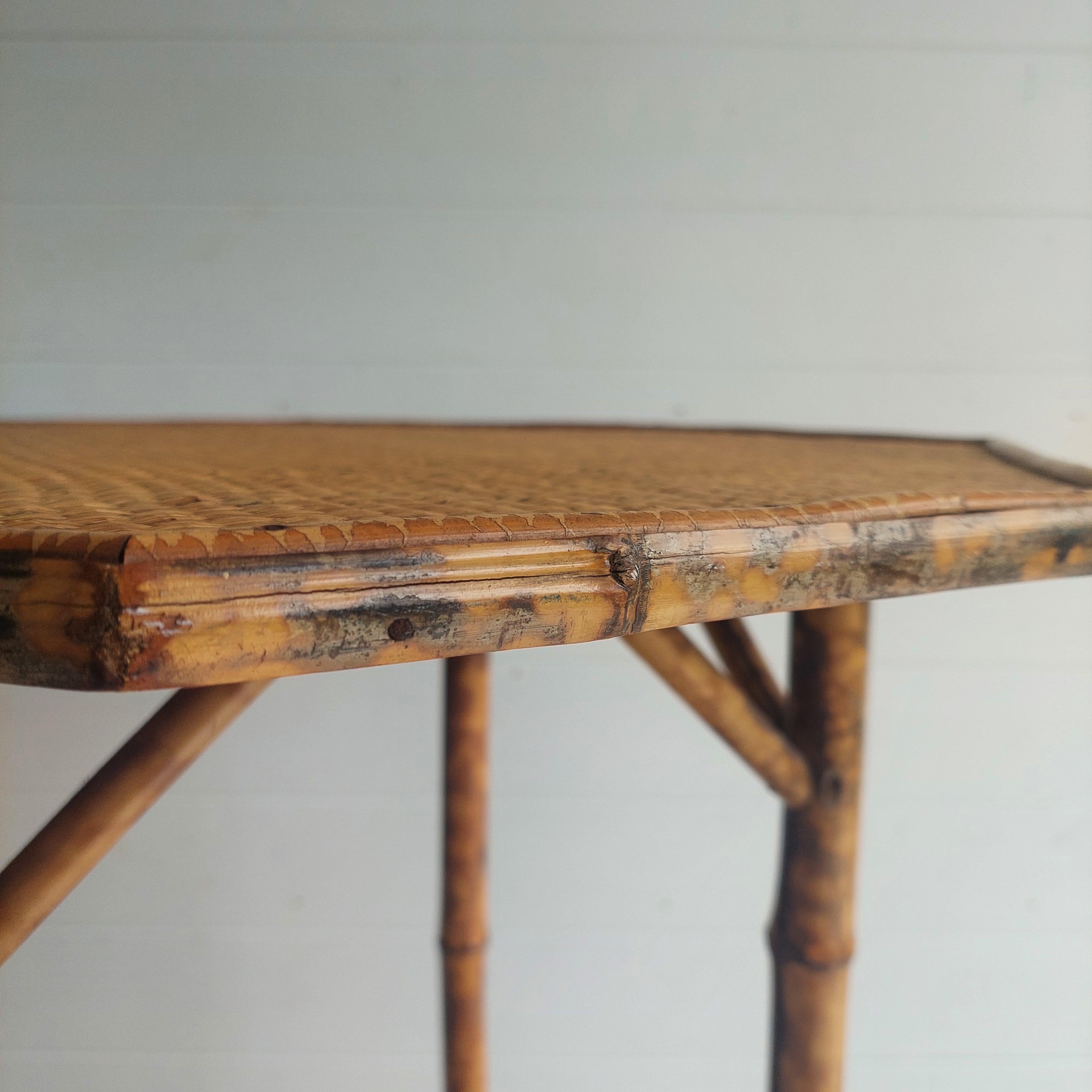 Antique Victorian Tiger Octagonal Bamboo Grass cloth  Side End Lamp table, 1900s 2