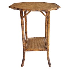Antique Victorian Tiger Octagonal Bamboo Grass cloth  Side End Lamp table, 1900s