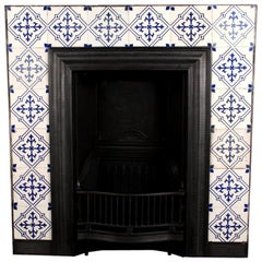 Antique Victorian Tiled Cast Iron Fireplace Insert, English 19th Century