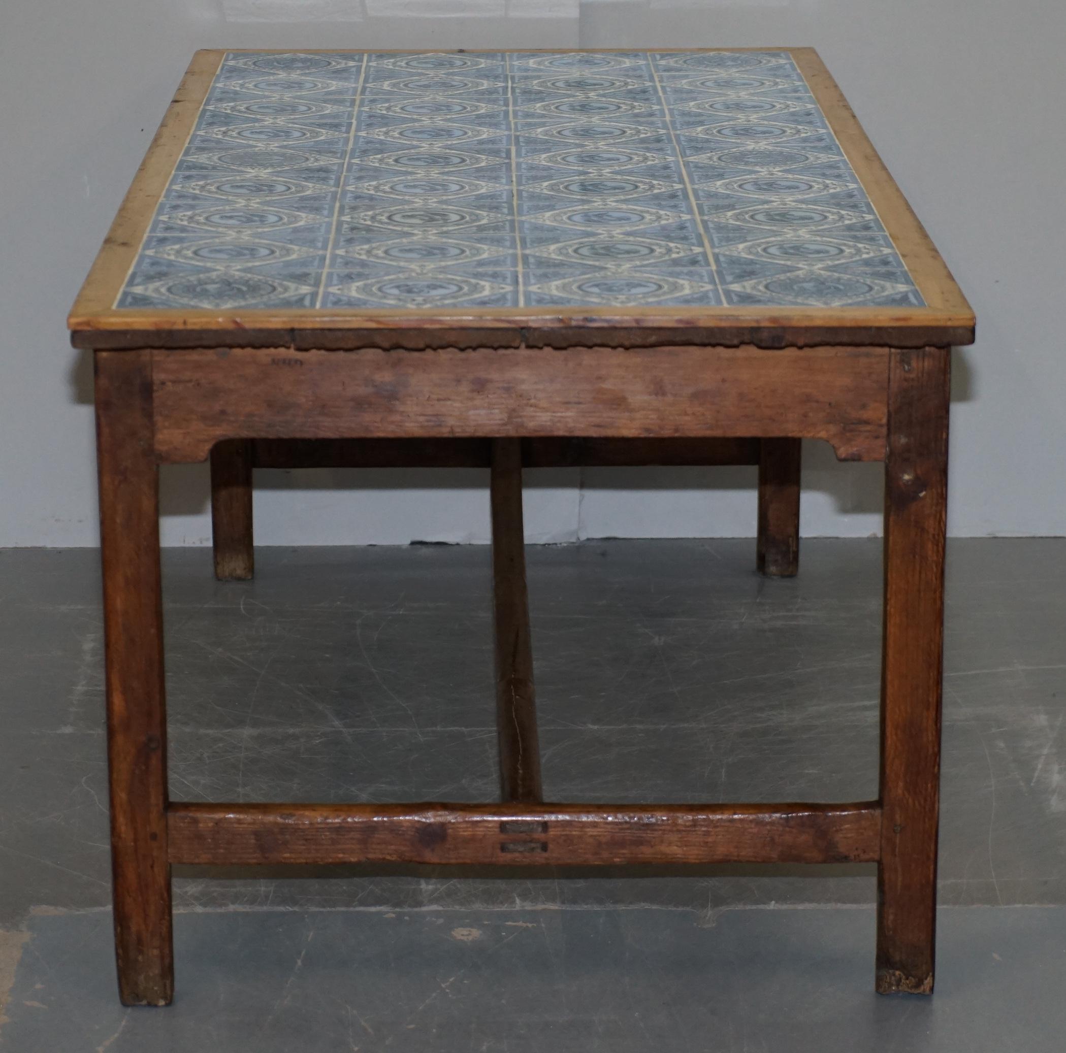 Antique Victorian Tiled Refectory Dining Table Stunning English Country House 3