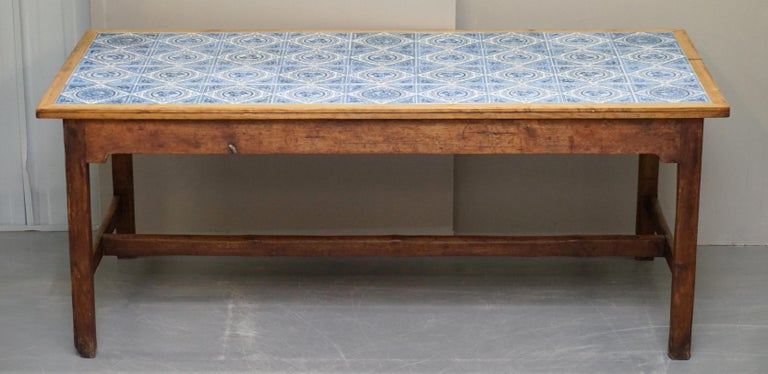 Antique Victorian Tiled Refectory Dining Table Stunning English Country ...