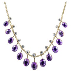 Antique Victorian Topaz Amethyst Necklace 9 Carat Gold, circa 1900