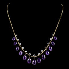 Antique Victorian Topaz Amethyst Necklace 9 Carat Gold, circa 1900