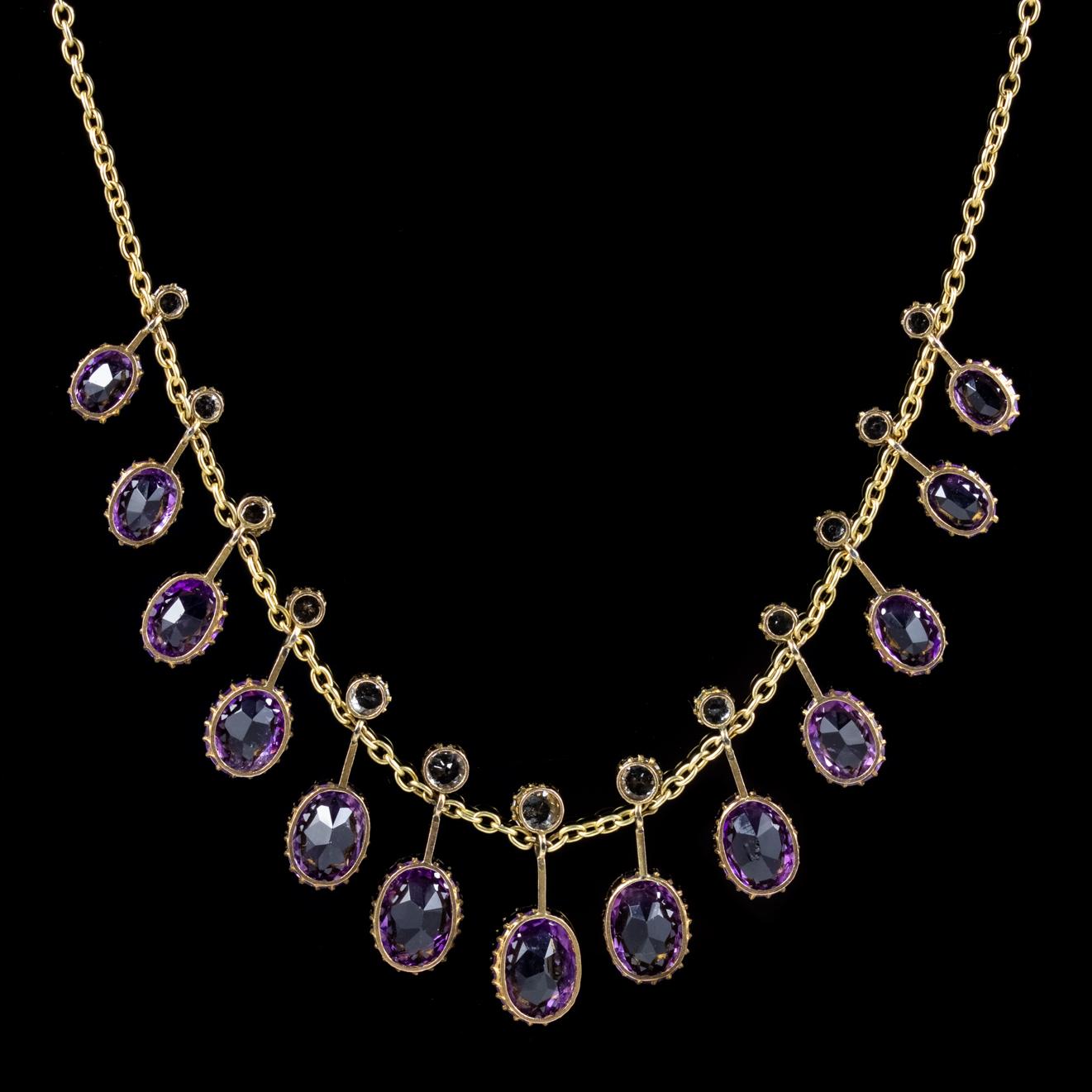Antique Victorian Topaz Amethyst Necklace 9 Carat Gold, circa 1900 In Good Condition For Sale In Lancaster, Lancashire