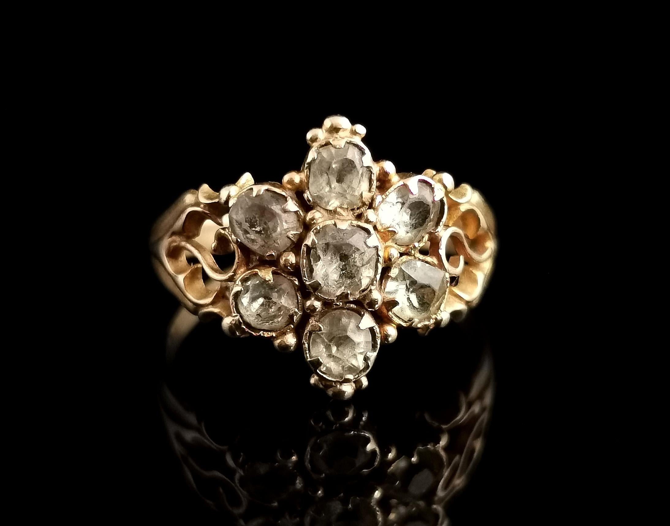 Antique Victorian Topaz Cluster Ring, 18 Karat Yellow Gold, Forget Me Not Flower In Fair Condition In NEWARK, GB
