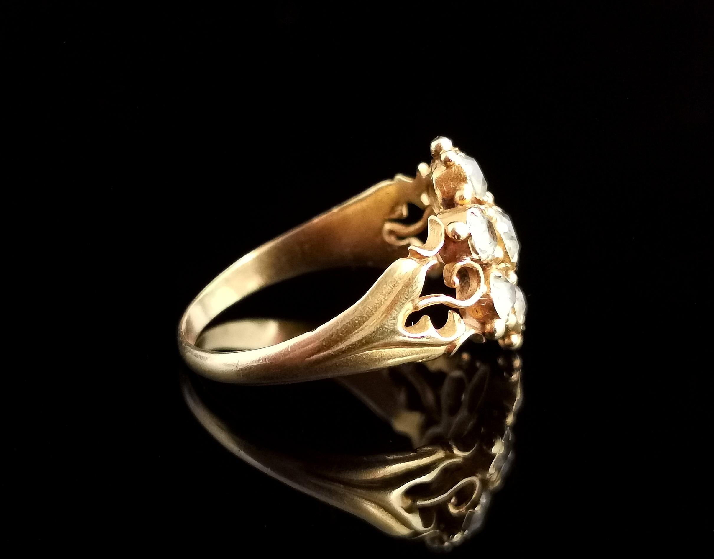 Women's Antique Victorian Topaz Cluster Ring, 18 Karat Yellow Gold, Forget Me Not Flower