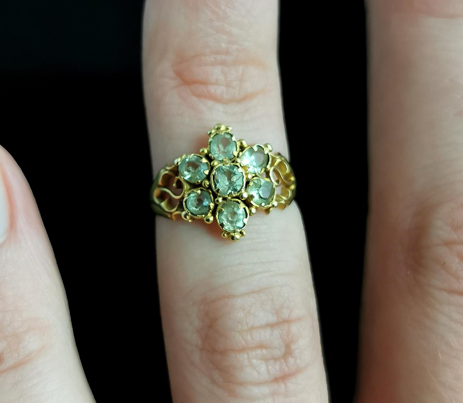 Antique Victorian Topaz Cluster Ring, 18 Karat Yellow Gold, Forget Me Not Flower 2