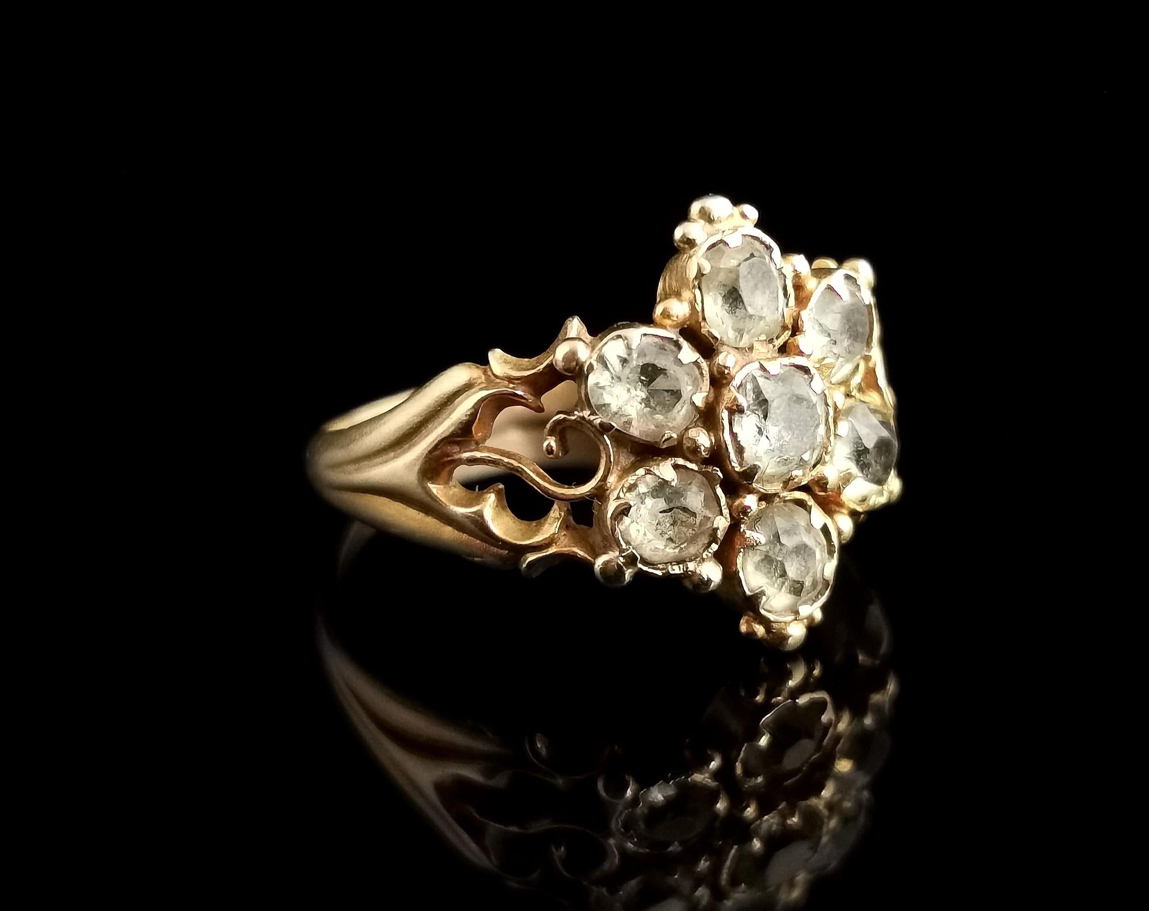 Antique Victorian Topaz Cluster Ring, 18 Karat Yellow Gold, Forget Me Not Flower 3