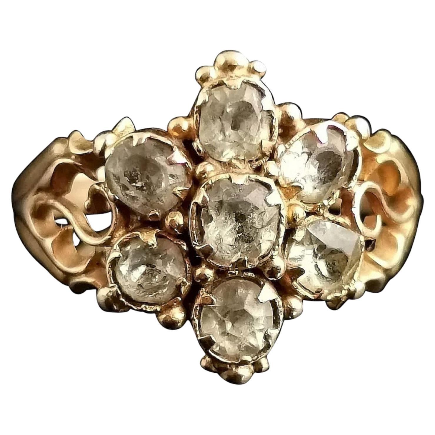 Antique Victorian Topaz Cluster Ring, 18 Karat Yellow Gold, Forget Me Not Flower