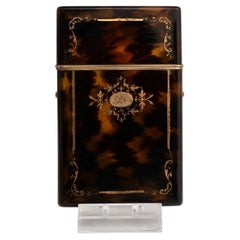 Antique Victorian Tortoiseshell & Gold Pique Calling Card Case