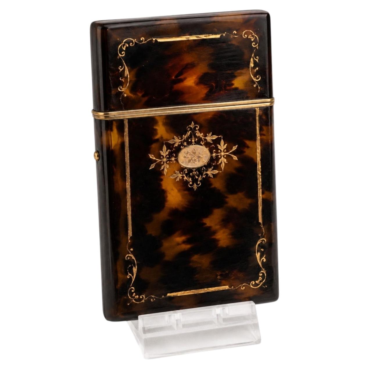 Antique Victorian Tortoiseshell & Gold Pique Calling Card Case