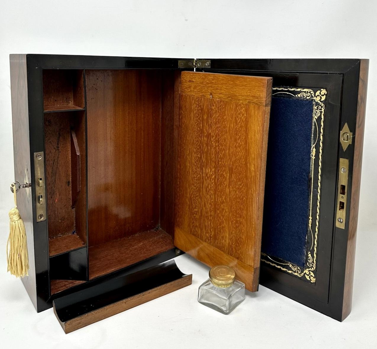 Antique Victorian Traveling Desk Mahogany Wooden Burl Walnut Writing Slope Box 3