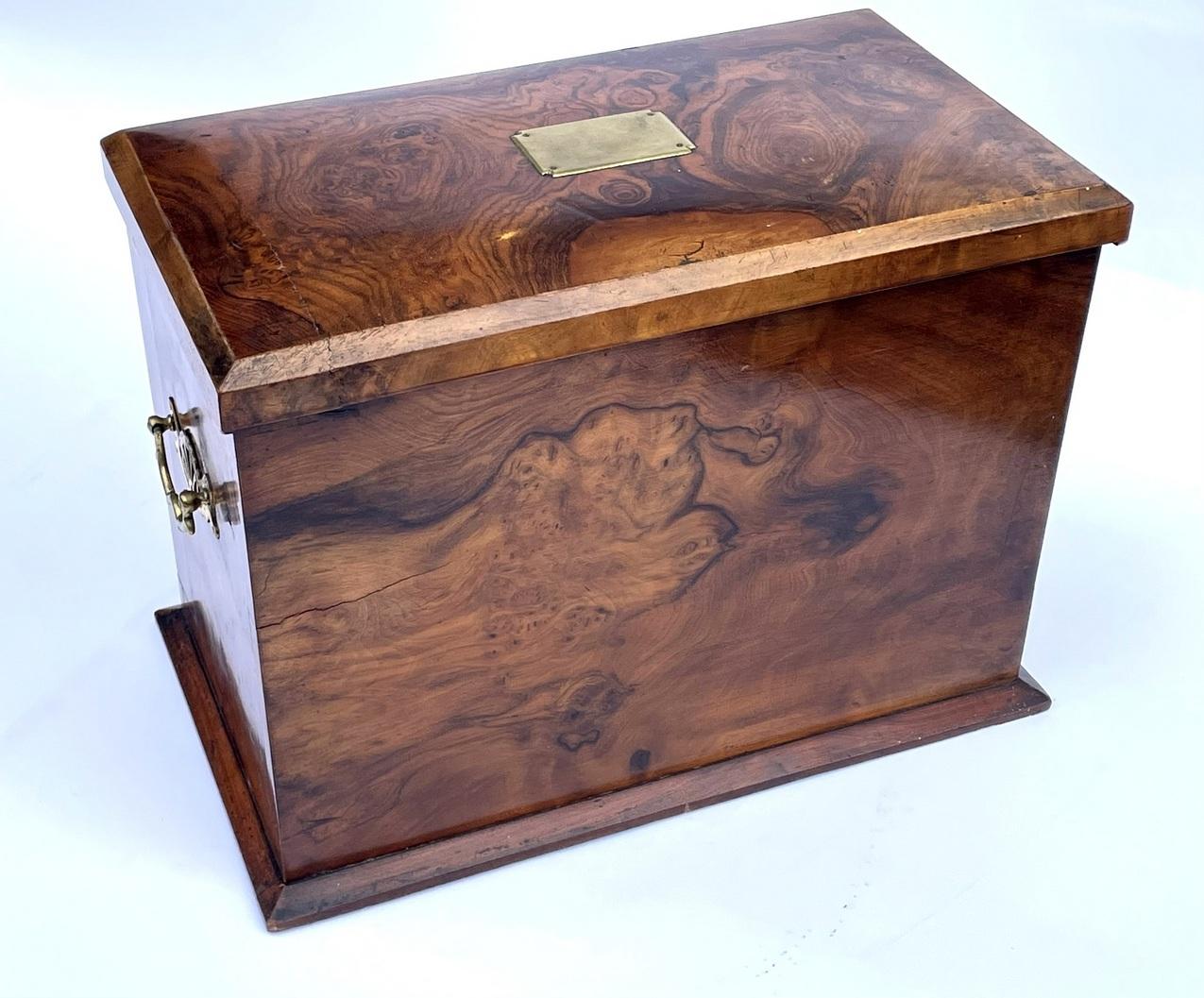 Antique Victorian Traveling Wooden Burl Walnut Writing Slope Stationary Box 19c  6