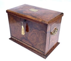 Antique Victorian Traveling Wooden Burl Walnut Writing Slope Stationary Box 19c