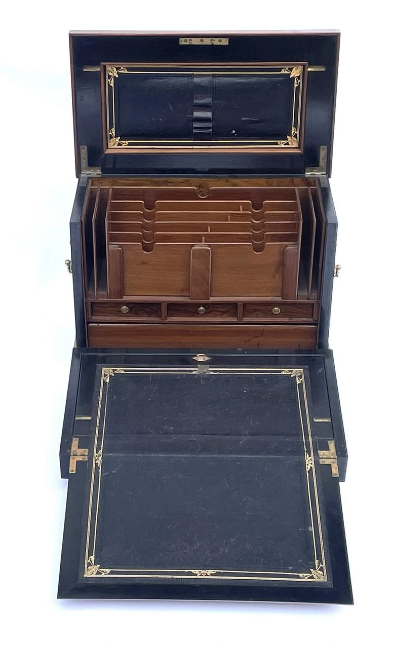 Antique Victorian Traveling Wooden Burl Walnut Writing Slope Stationary Box 19c  3