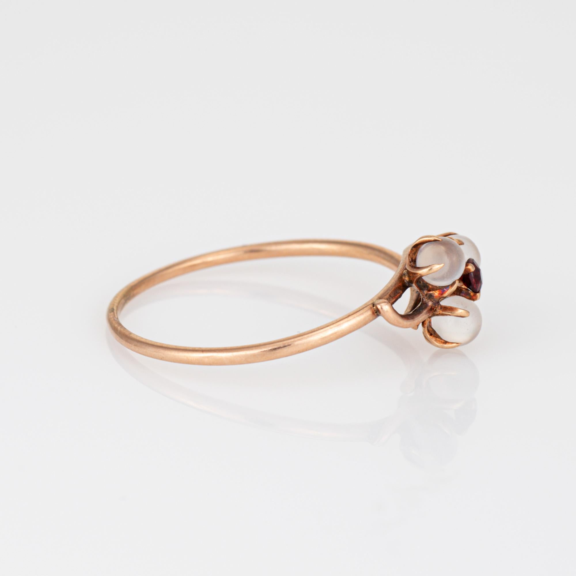 Cabochon Antique Victorian Trefoil Ring Moonstone Garnet 14k Rose Gold Fine Jewelry