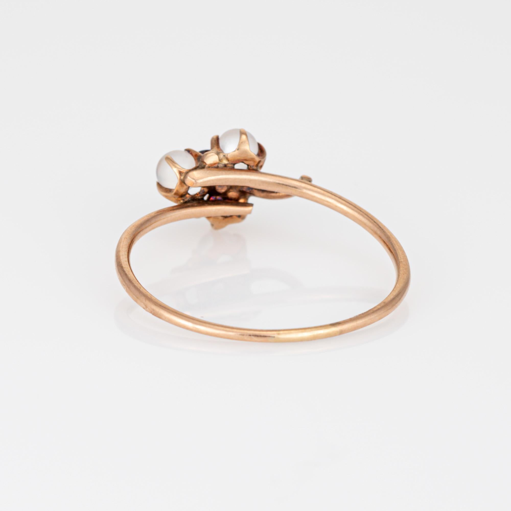 Women's Antique Victorian Trefoil Ring Moonstone Garnet 14k Rose Gold Fine Jewelry