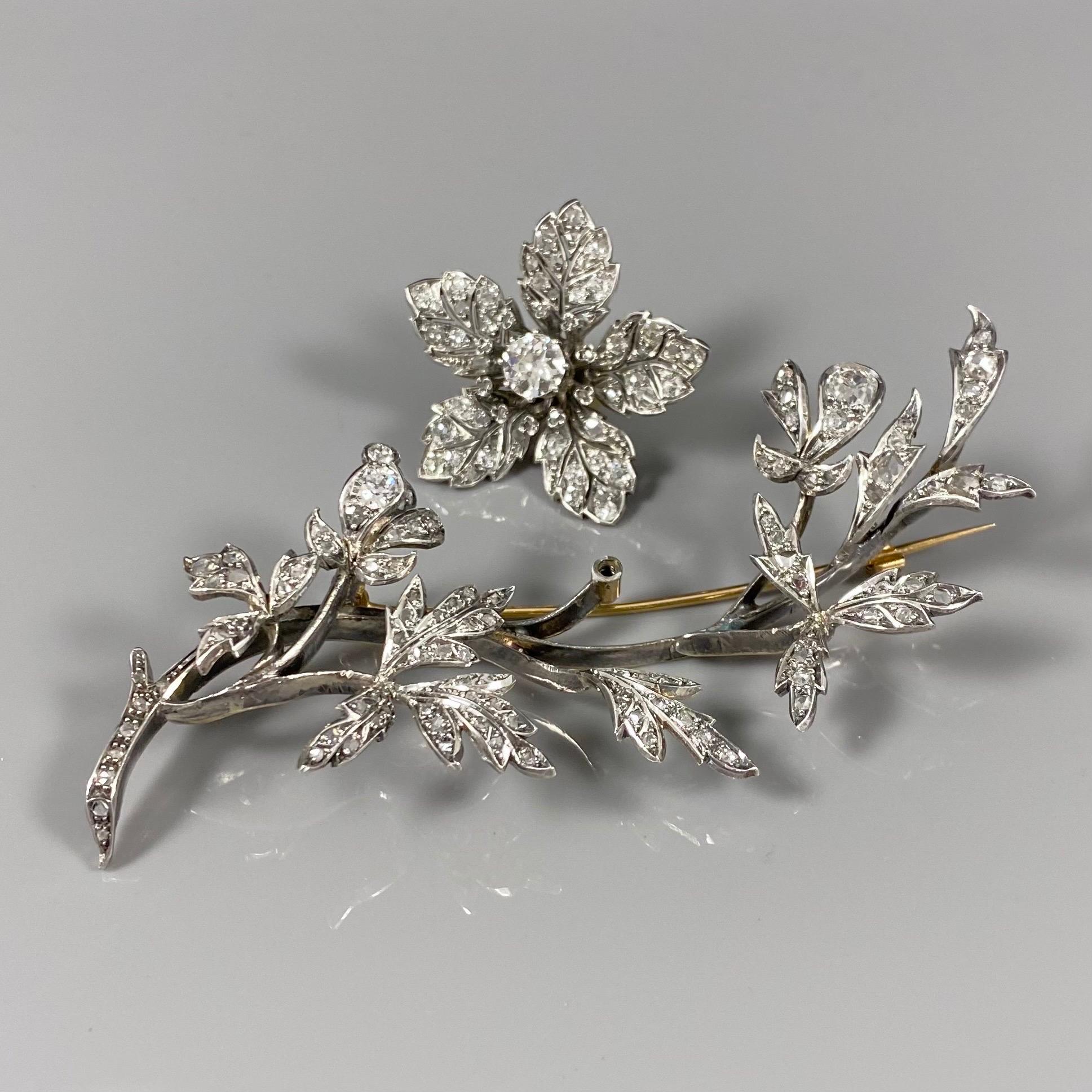 Antique Victorian Tremblant Diamond Floral Spray Brooch Silver Gold Portuguese 3