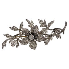 Antique Victorian Tremblant Diamond Floral Spray Brooch Silver Gold Portuguese