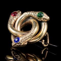 Antique Victorian Triple Coiled Snake 18 Carat Gold on Steel, circa 1900 Brooch