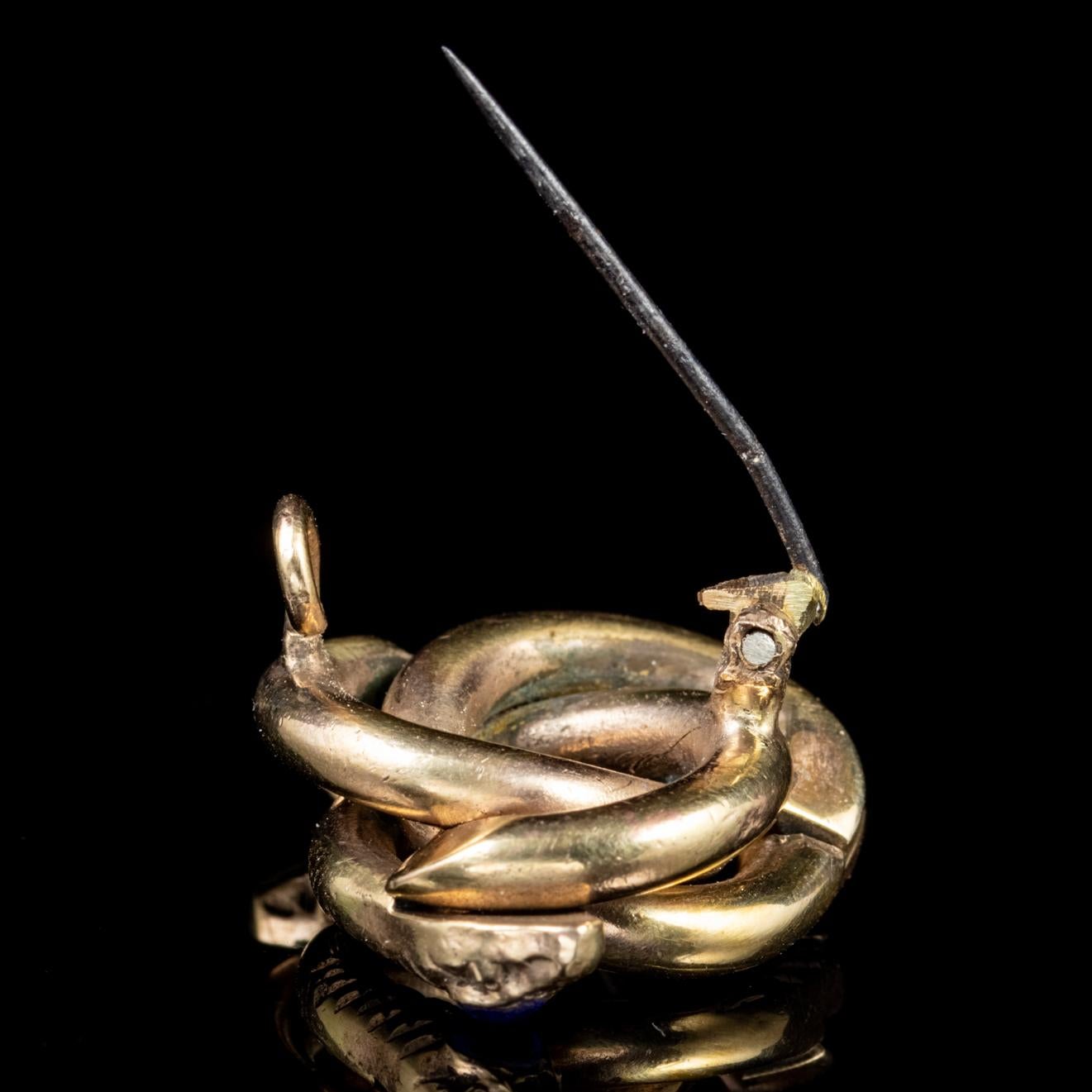 Women's Antique Victorian Triple Coiled Snake 18 Carat Gold on Steel, circa 1900 Brooch