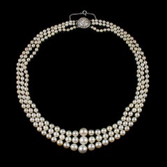 Antique Victorian Triple Pearl Necklace Georgian Diamond Clasp, circa 1900