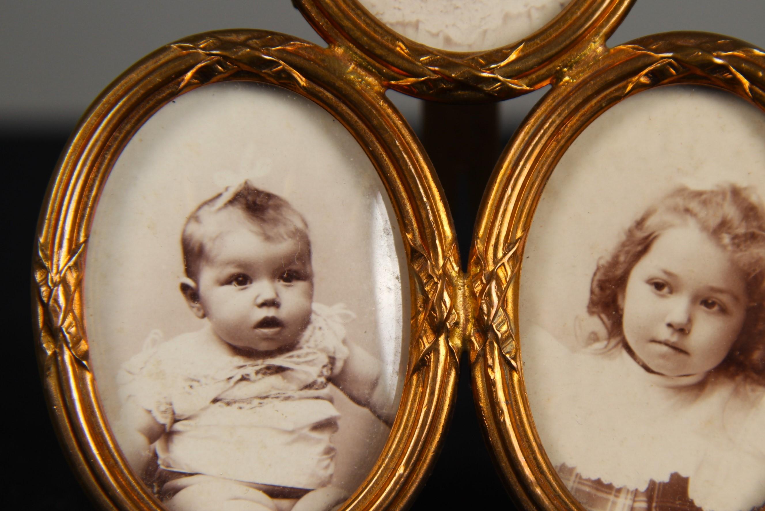 French Antique Victorian Triple Picture Frame, Brass Photo Frame, 1880s, 4 x 5 cm