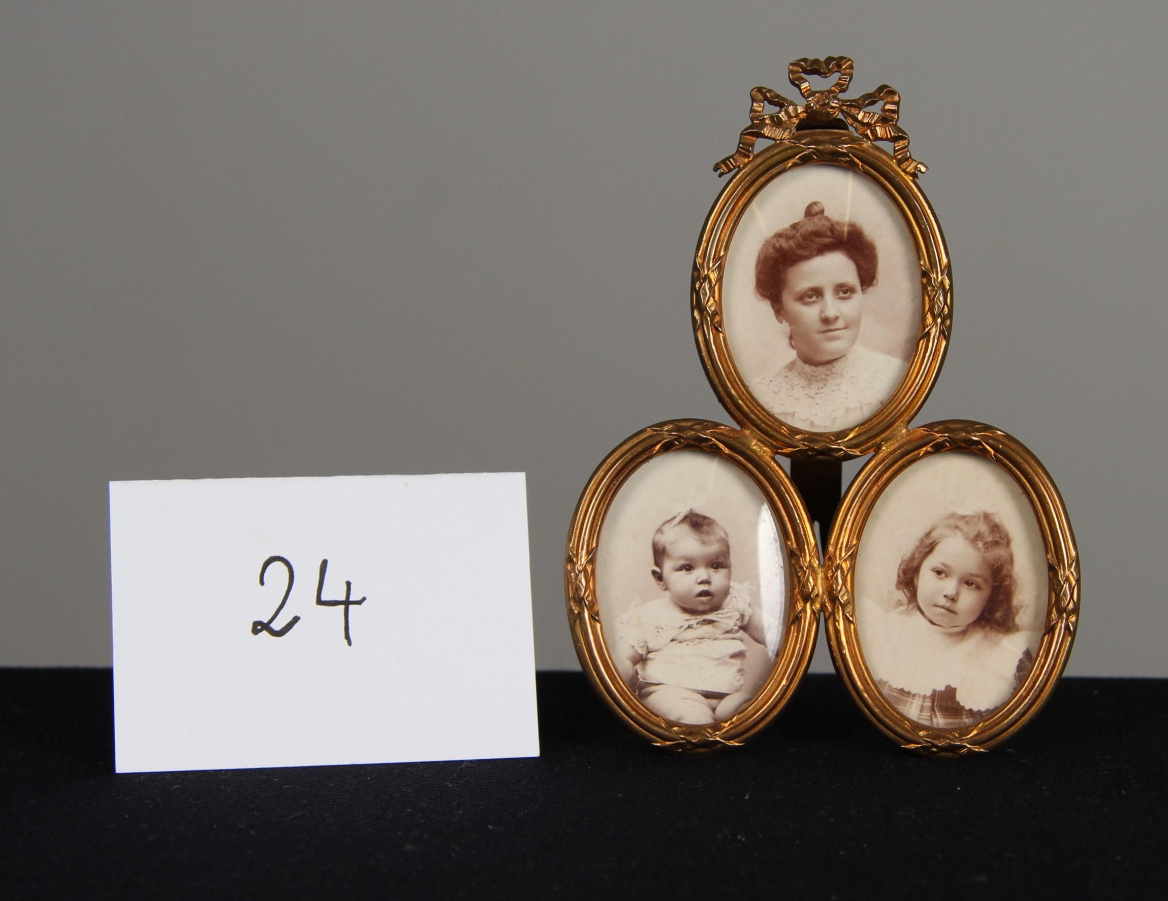 19th Century Antique Victorian Triple Picture Frame, Brass Photo Frame, 1880s, 4 x 5 cm