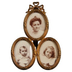 Antique Victorian Triple Picture Frame, Brass Photo Frame, 1880s, 4 x 5 cm