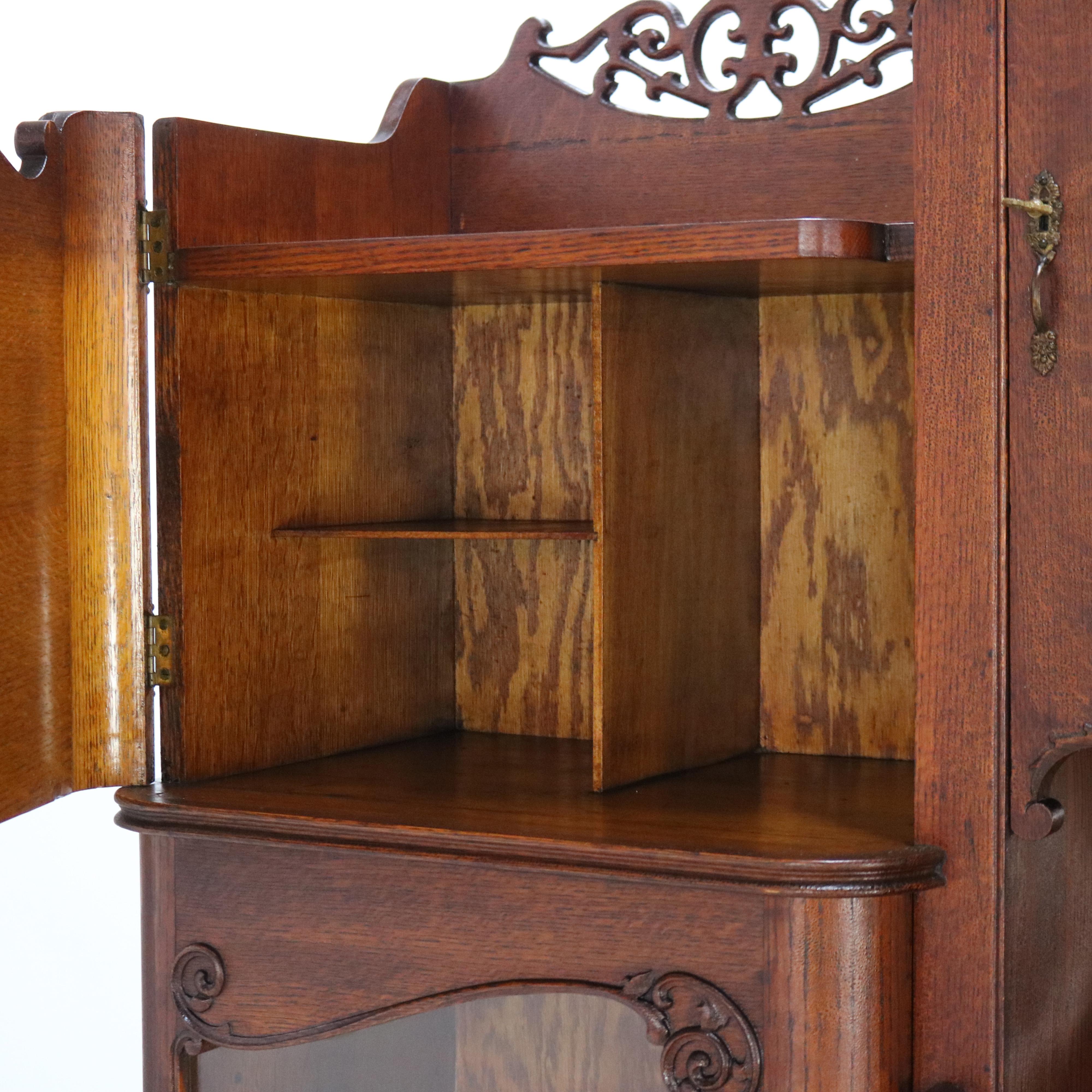 Antique Victorian Triple Side by Side Mirrored Oak Secretary China Cabinet C1920 1