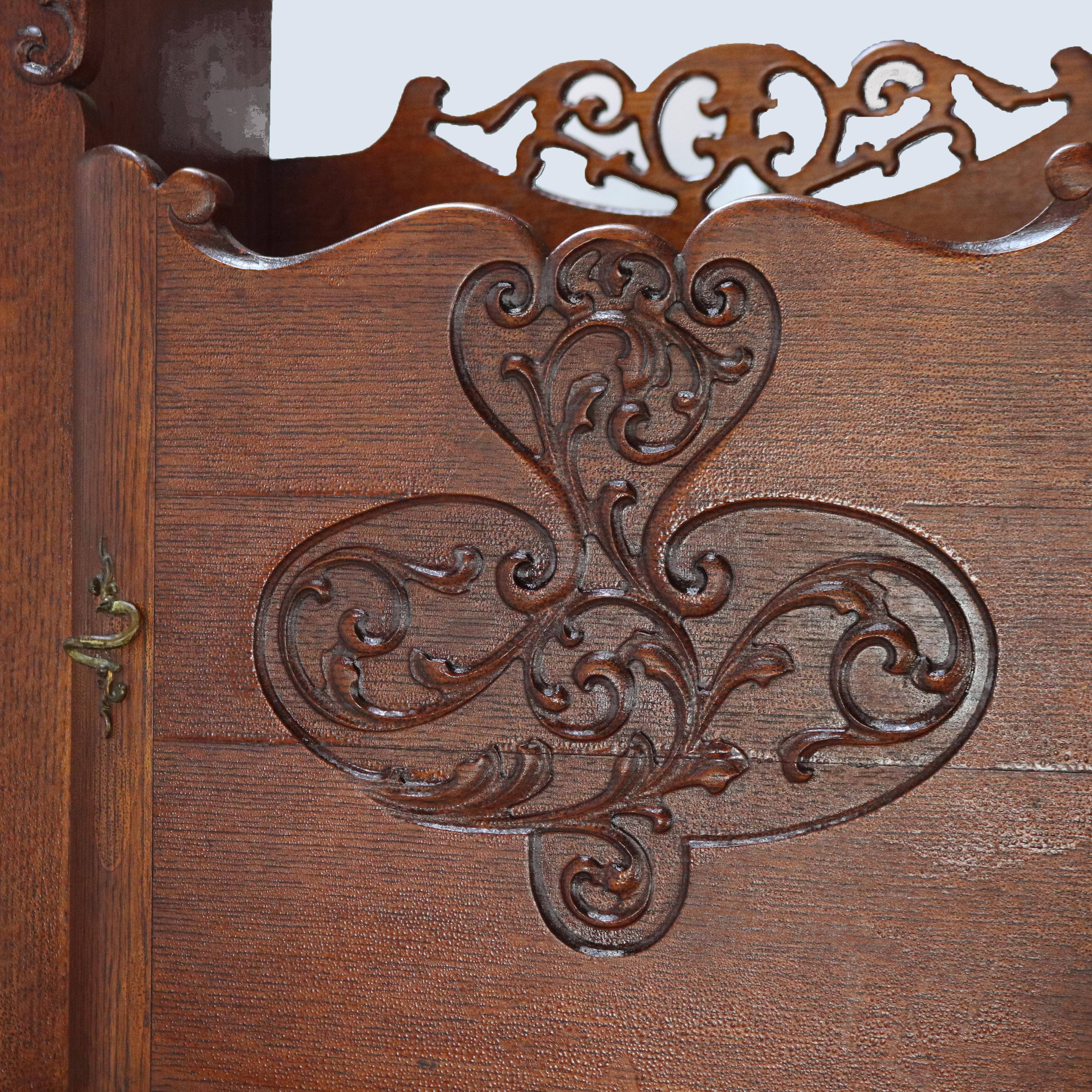 Antique Victorian Triple Side by Side Mirrored Oak Secretary China Cabinet C1920 4