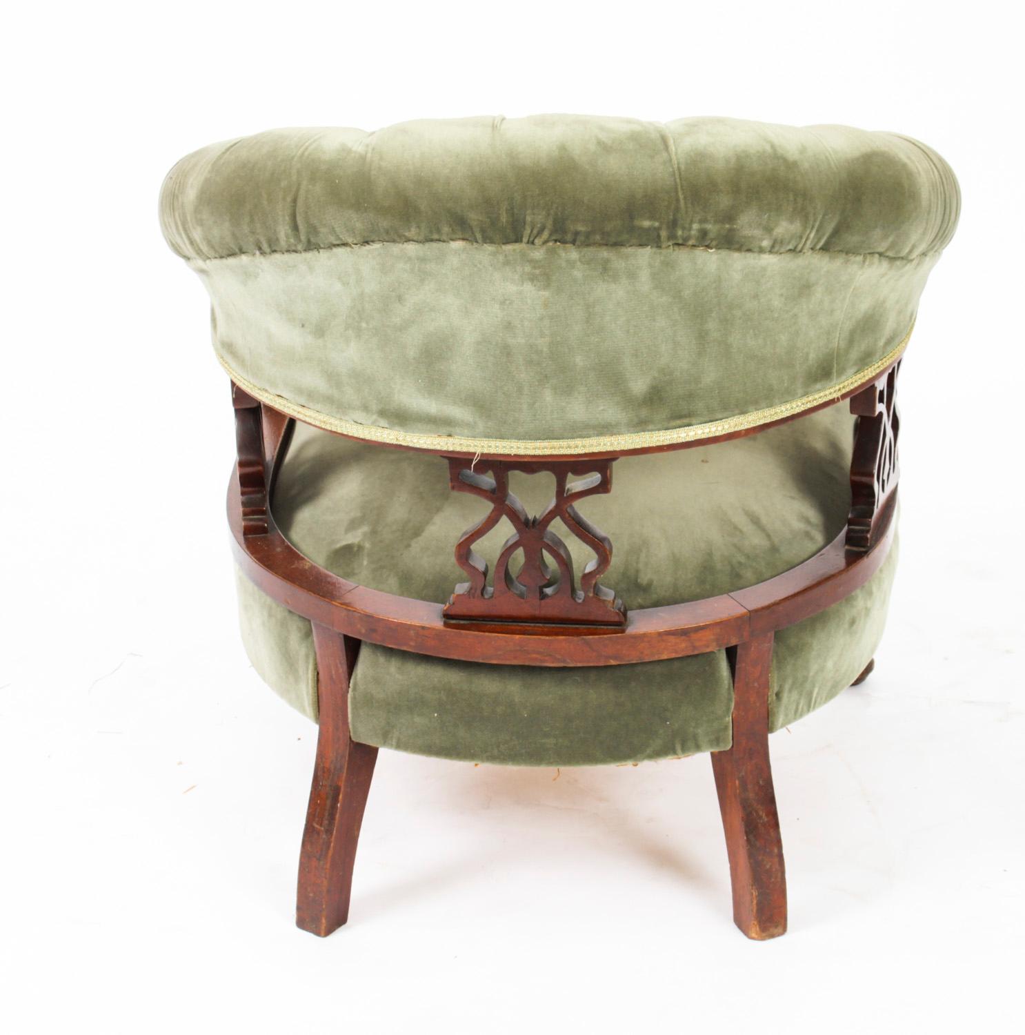 Velvet Antique Victorian Tub Chair, Late 19th Century