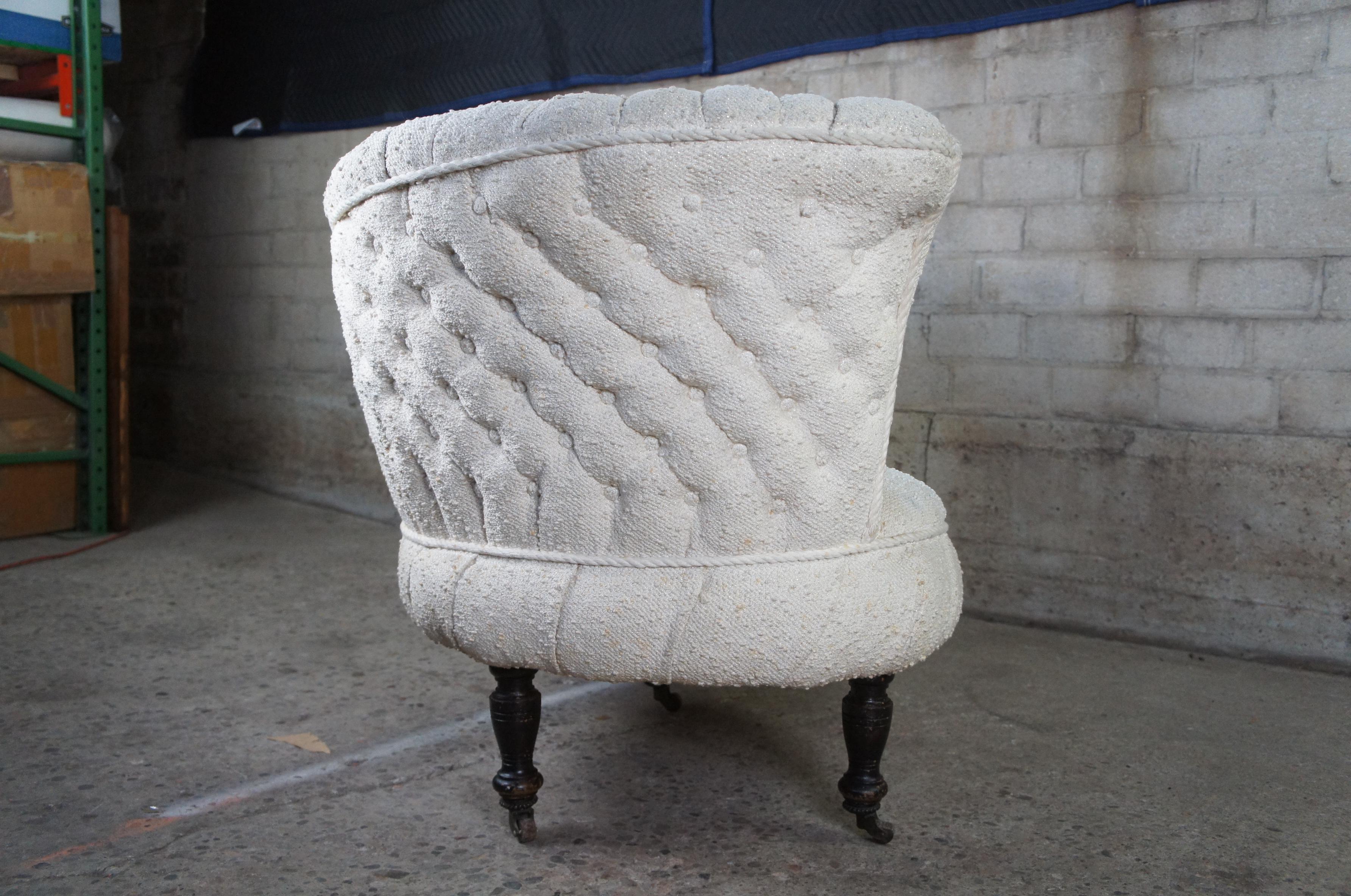 Antique Victorian Tufted Tete a Tete Parlor Conversation Bench Arm Chair For Sale 2