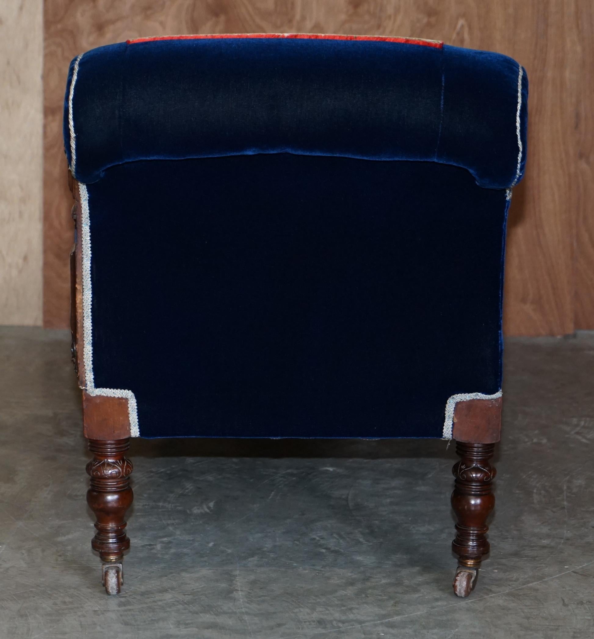 Antique Victorian Turkey Work Carpet Kilim Rug Napoleonic Blue Chaise Lounge 8