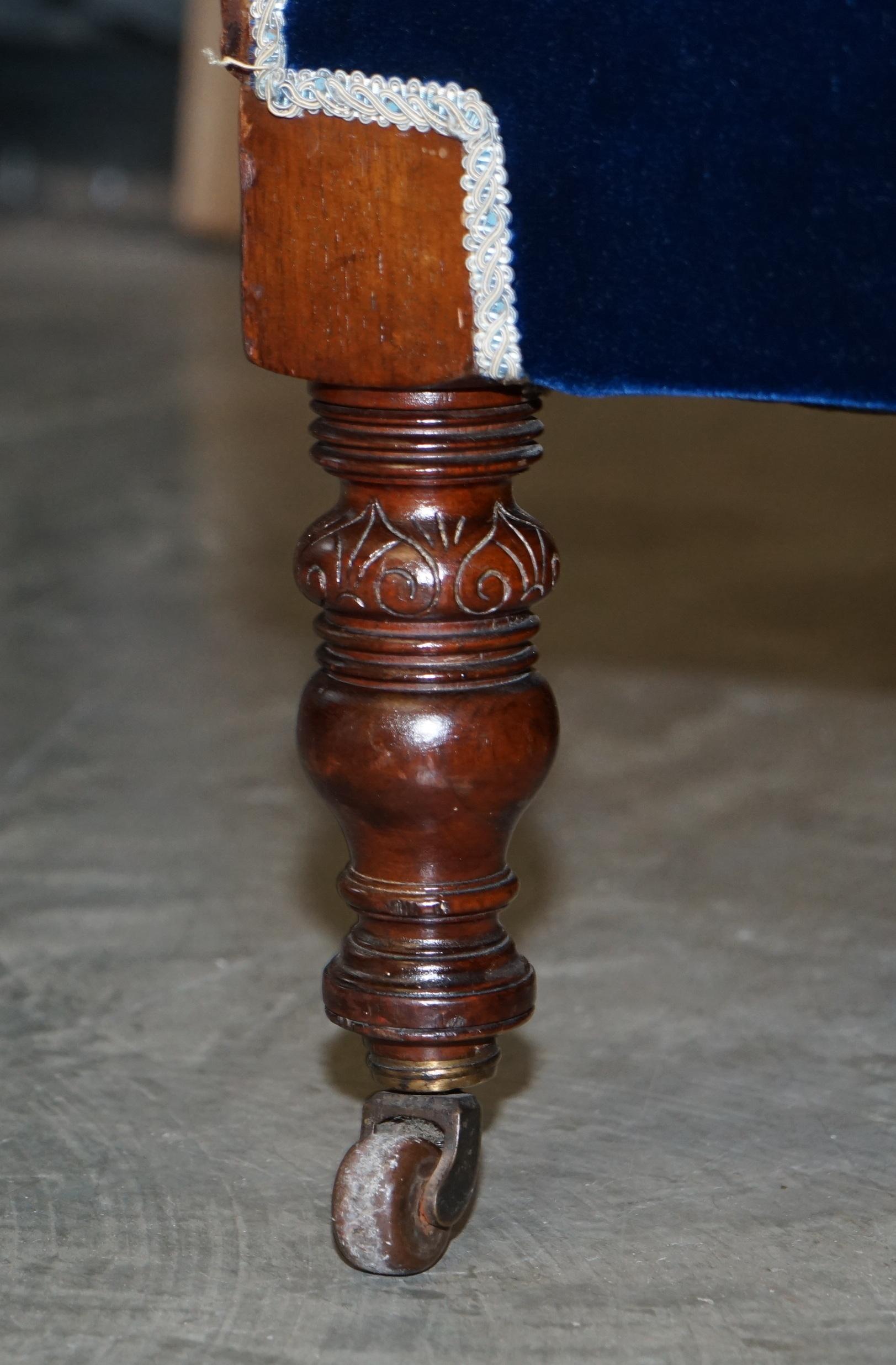 Antique Victorian Turkey Work Carpet Kilim Rug Napoleonic Blue Chaise Lounge 9
