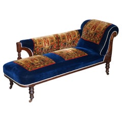 Used Victorian Turkey Work Carpet Kilim Rug Napoleonic Blue Chaise Lounge