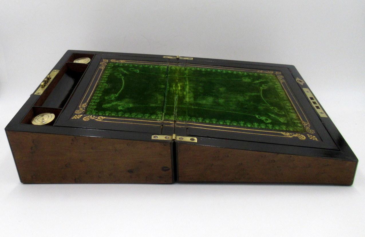 Antique Victorian Turnbridge Ware Burl Walnut Traveling Wooden Writing Slope Box 4