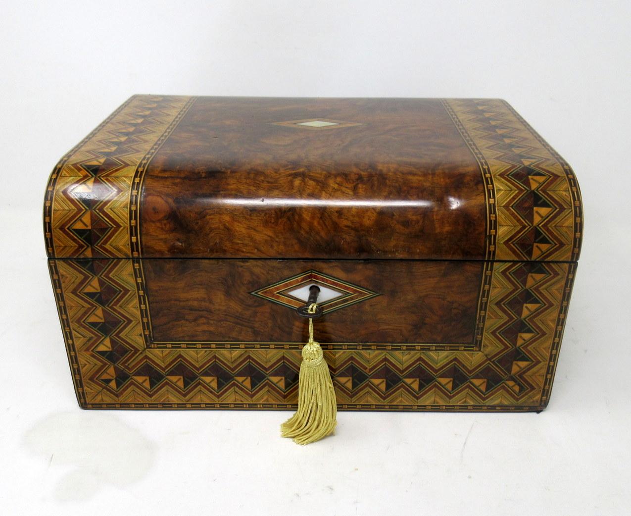 English Antique Victorian Turnbridge Ware Burl Walnut Traveling Wooden Writing Slope Box