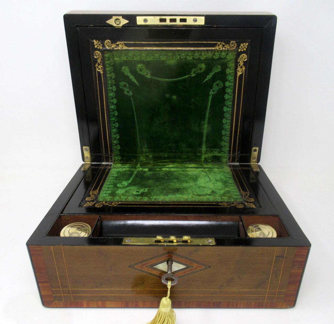 Brass Antique Victorian Turnbridge Ware Burl Walnut Traveling Wooden Writing Slope Box