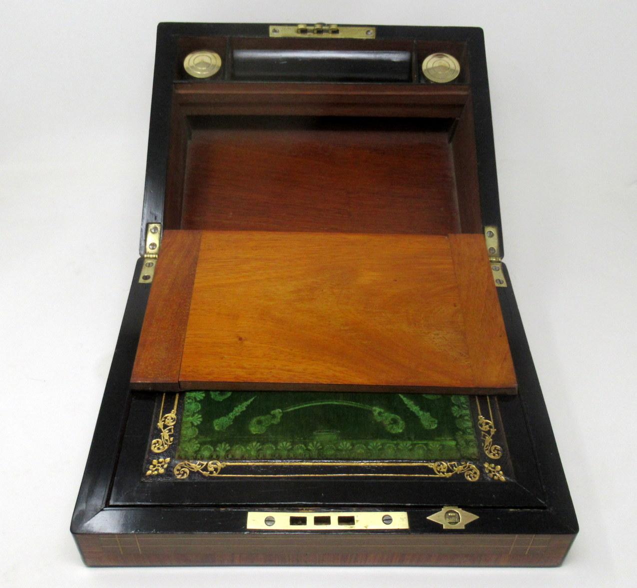 Antique Victorian Turnbridge Ware Burl Walnut Traveling Wooden Writing Slope Box 1