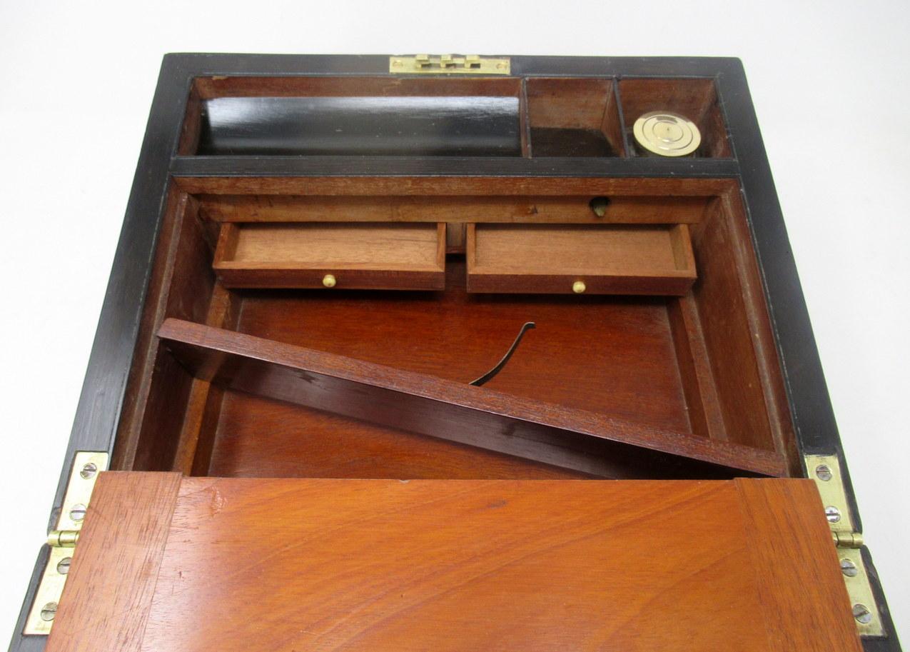 Antique Victorian Turnbridge Ware Burl Walnut Traveling Wooden Writing Slope Box 3