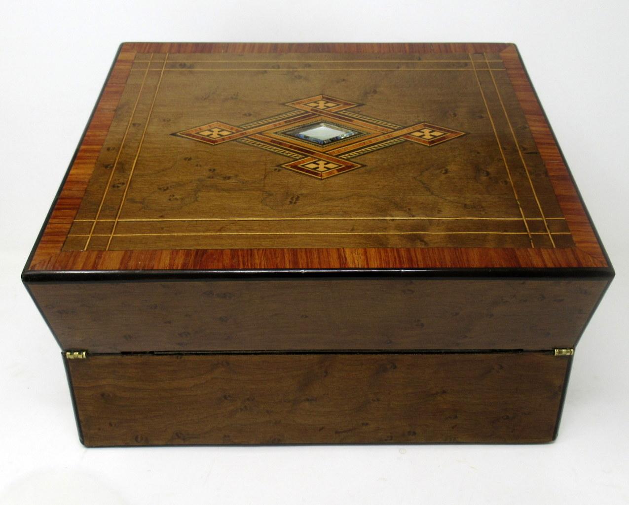 Antique Victorian Turnbridge Ware Burl Walnut Traveling Wooden Writing Slope Box 3