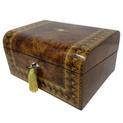 Antique Victorian Turnbridge Ware Burl Walnut Traveling Wooden Writing Slope Box