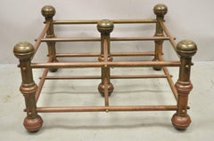 Antique Victorian Turned Brass Bed Style Pipe Post Square Coffee Table Base