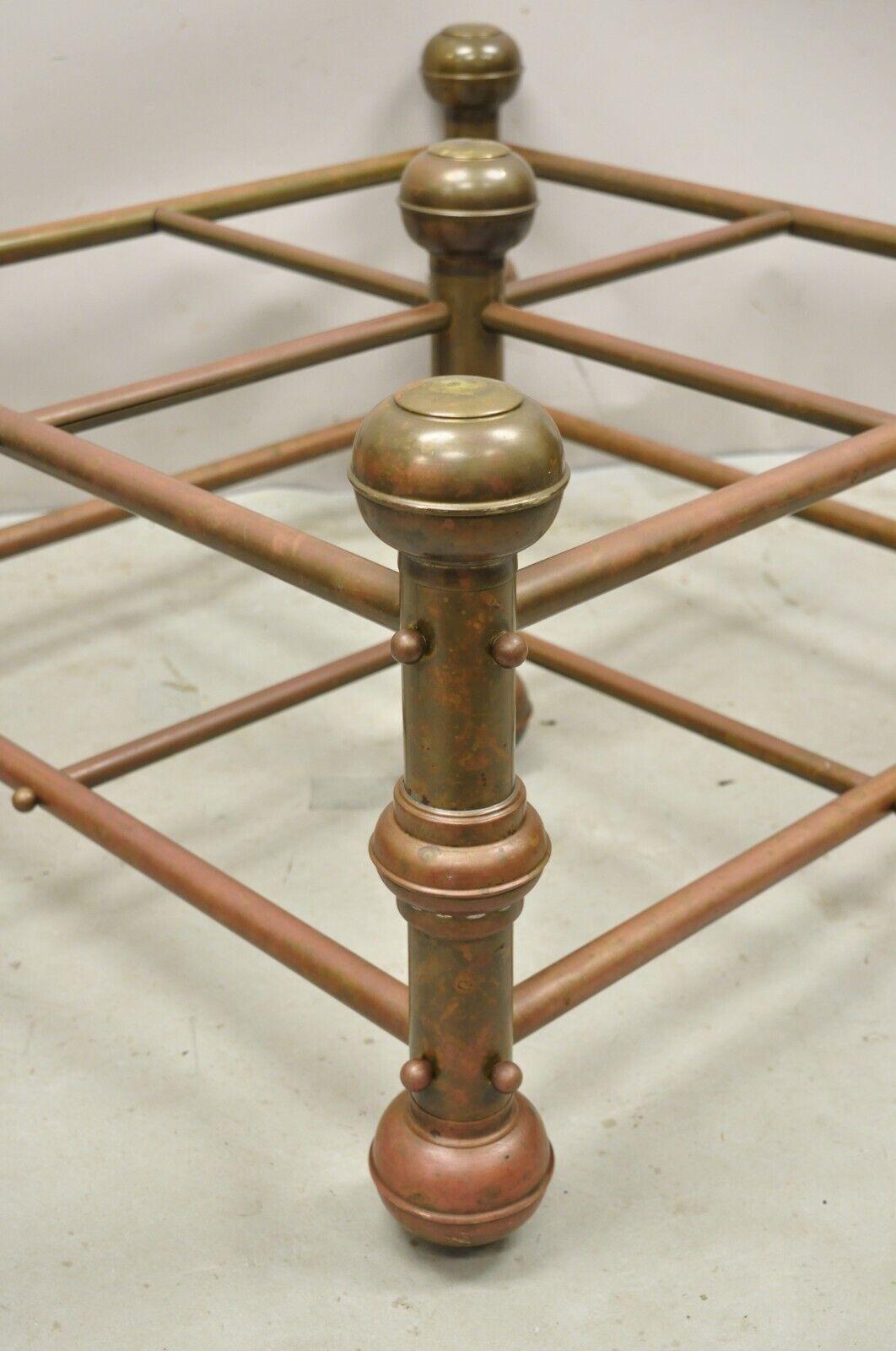 19th Century Antique Victorian Turned Brass Bed Style Pipe Post Square Coffee Table Base For Sale