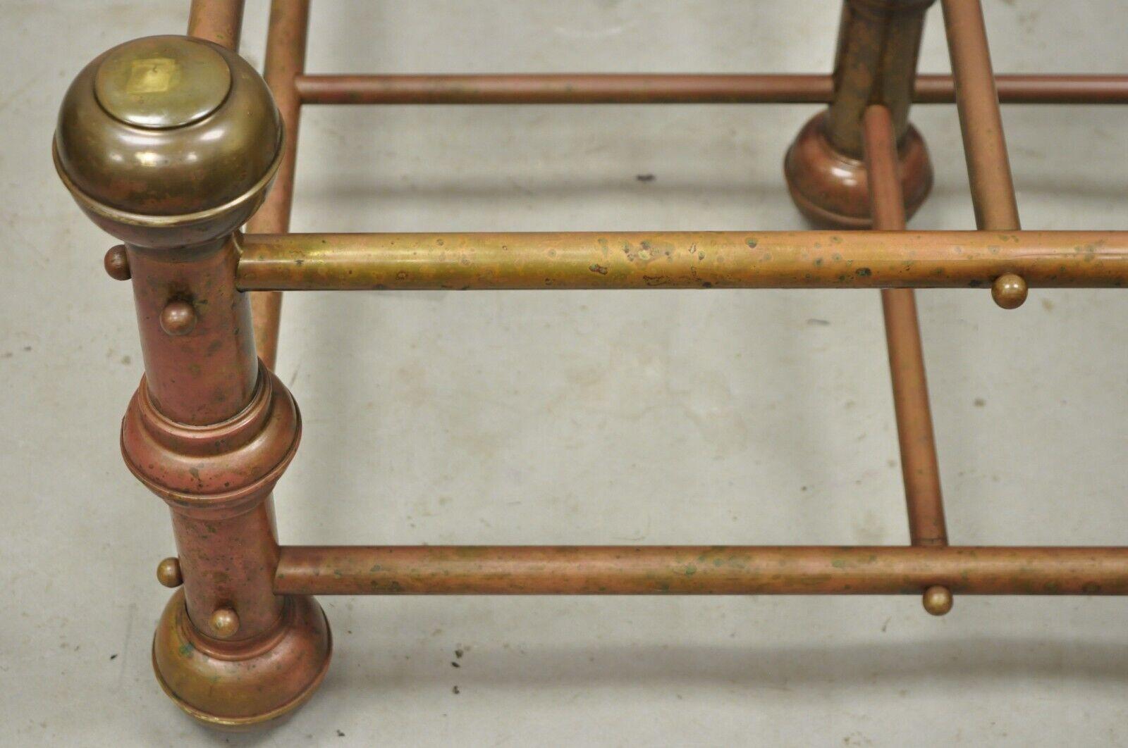 Antique Victorian Turned Brass Bed Style Pipe Post Square Coffee Table Base For Sale 4
