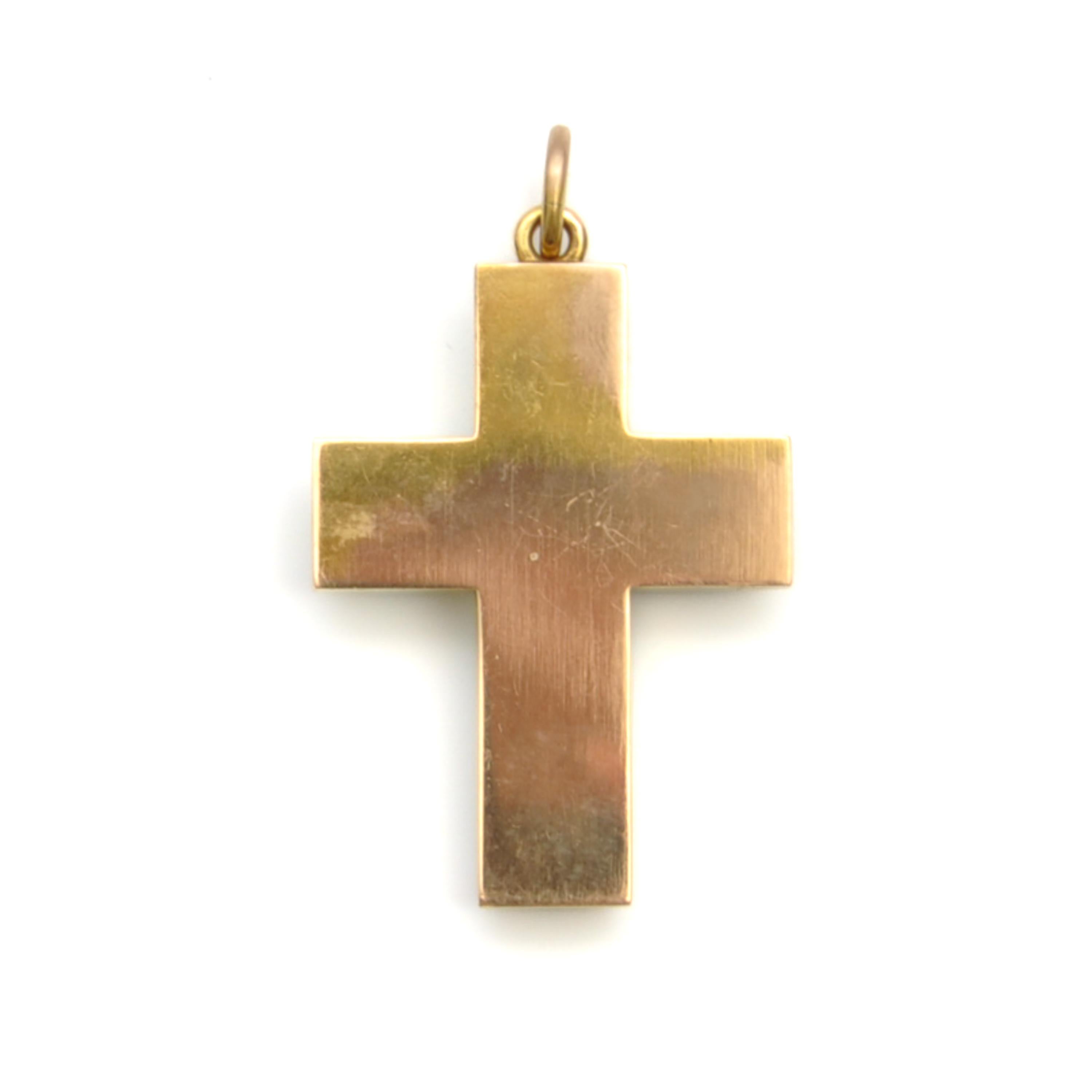 Antique Victorian Turquoise and 14K Gold Cross Pendant For Sale 3