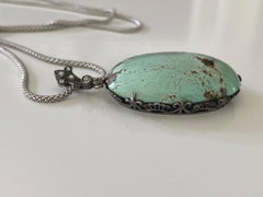 Antique Victorian Turquoise and Diamond Pendant Necklace