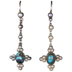 Antique Victorian Turquoise and Pearl 18 Carat Earrings, circa 1880